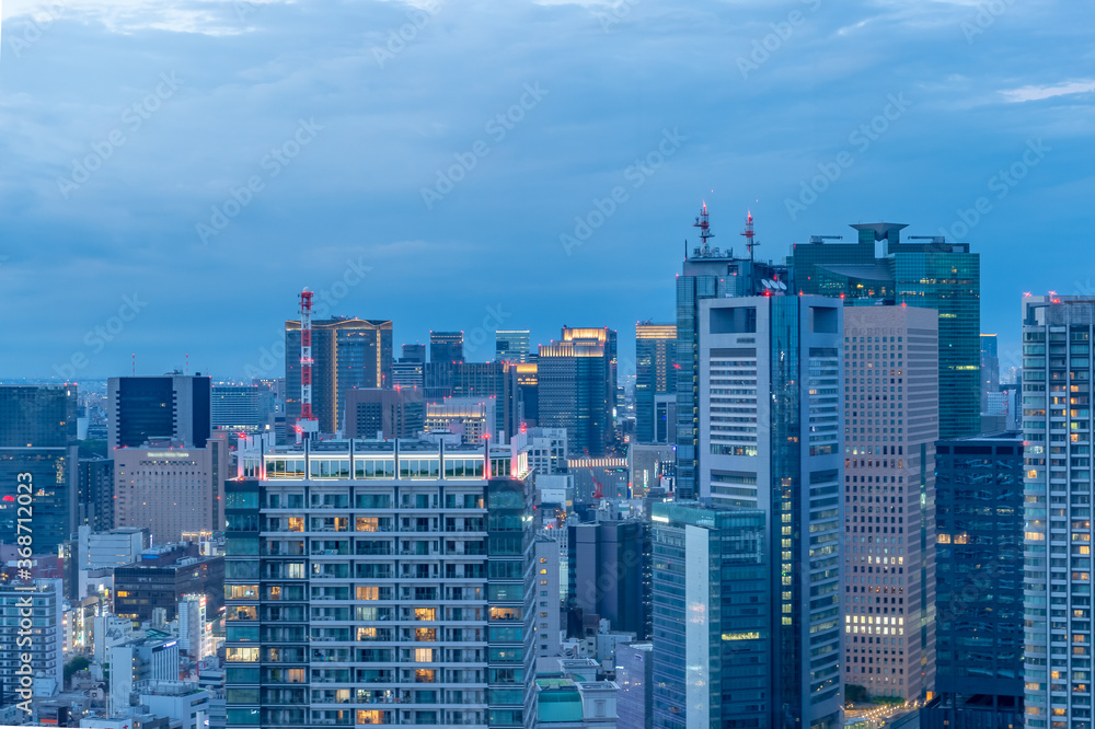 Fototapeta premium Pejzaż Tokio wieczorem widziany z Hamamatsucho, Minato-ku, Tokio