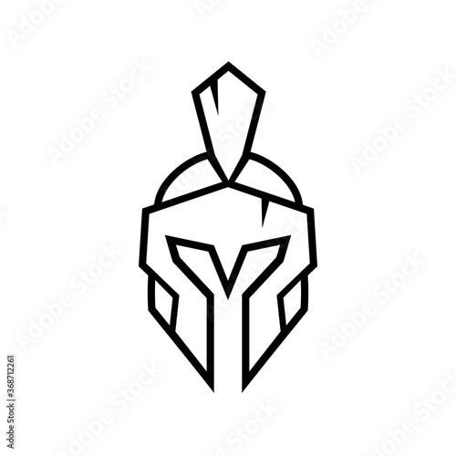 Spartan warrior logo design template elements, gladiator or trojan knight helmet symbol, line art style vector illustration