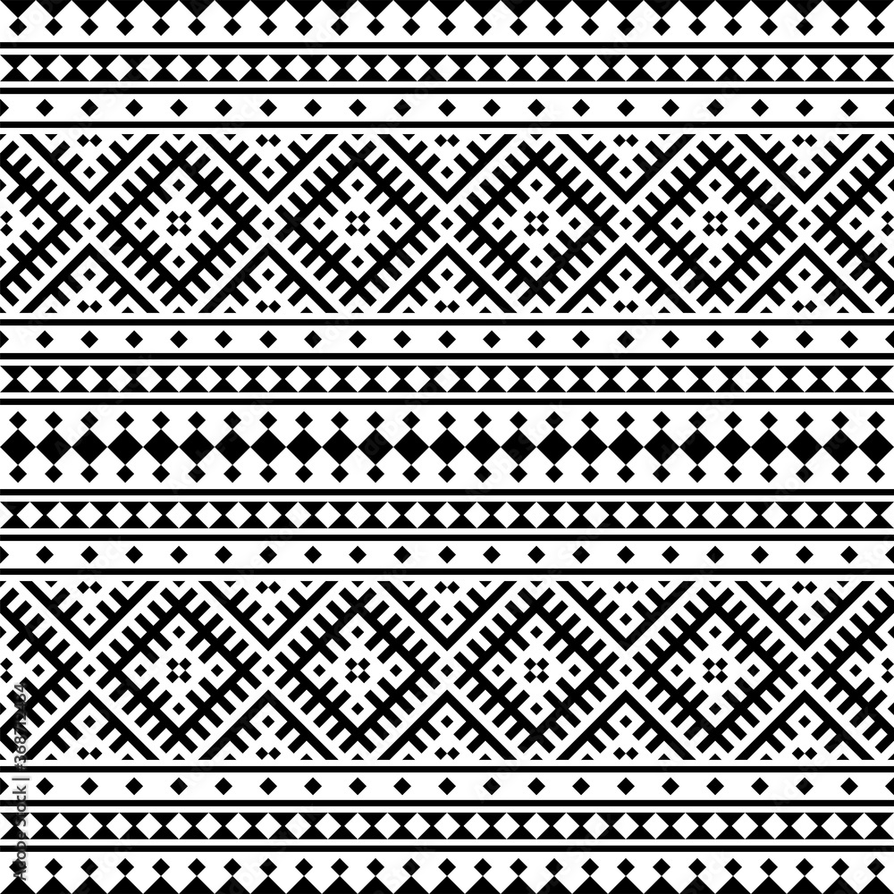 Seamless Ethnic Pattern Illustration vector with tribal design in black and white color Seamless Ethnic Pattern Illustration vector with tribal design in black and white color