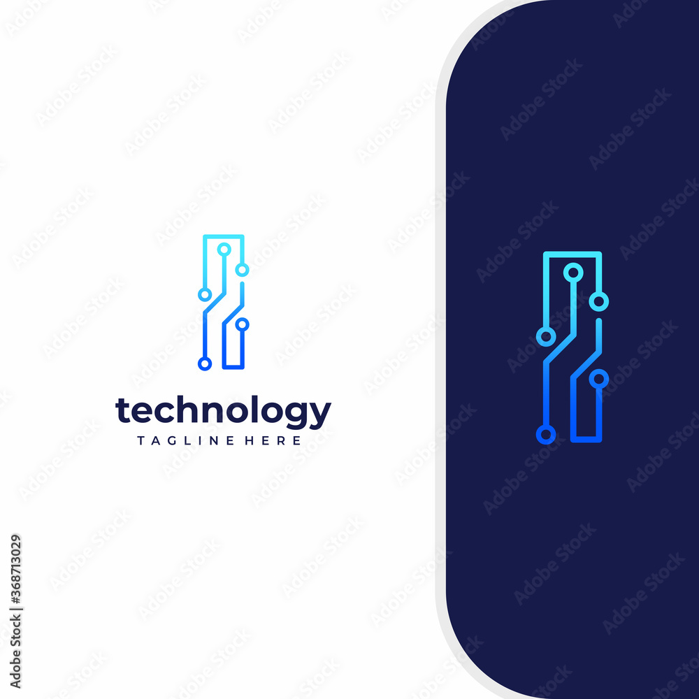 Letter I Technology, Line Dot Connection Logo Stock Vector | Adobe Stock
