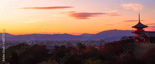 Sunset view with a pagoda in Kyoto
