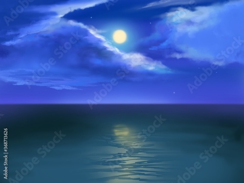 Fototapeta Naklejka Na Ścianę i Meble -  shinng blue moon reflected on calm ocean