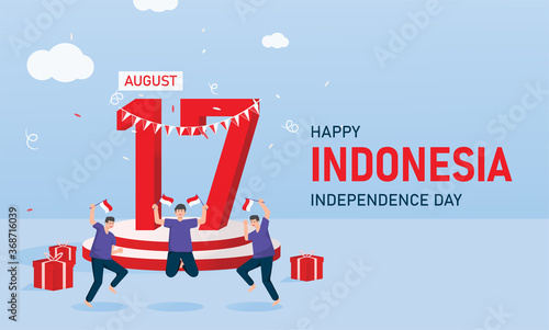 Indonesia Independence Day 17 August vector illustration flat design template banner poster, indonesia freedom ceremony, character, dirgahayu indonesia, hari kemerdekaan indonesia