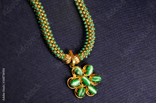 Green beads pendant necklace, Indian Traditional jewelry