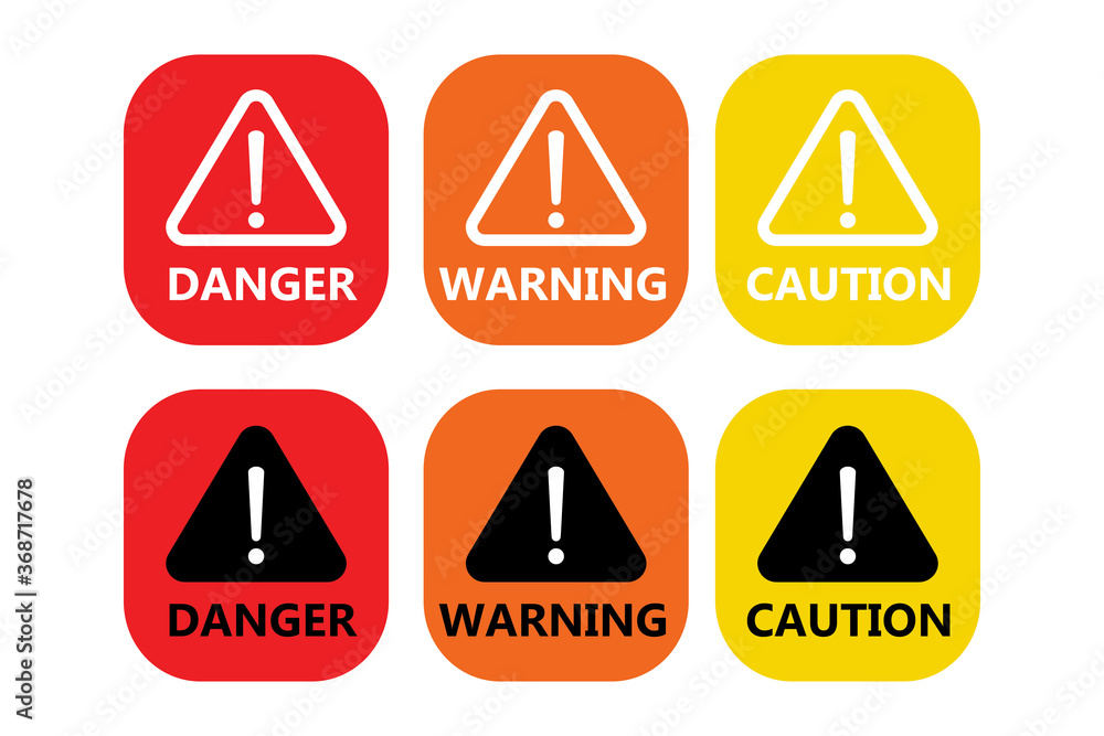Warning Danger Caution sign. Set icon , exclamation, alert icon vector in modern design Warning Danger Caution sign. Set icon , exclamation, alert icon vector in modern design