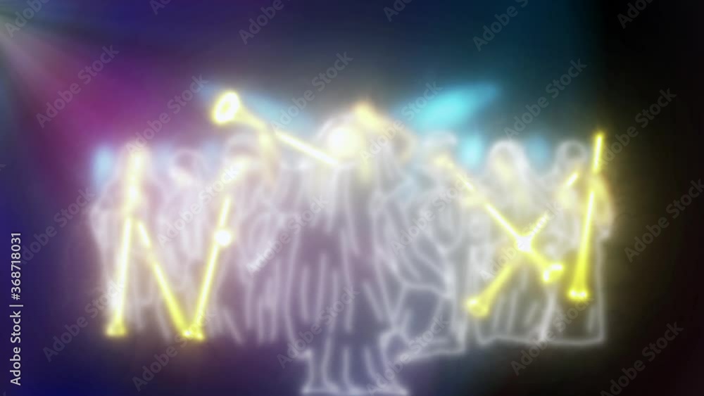 Los 7 ángeles preparándose para tocar sus trompetas, visión Apocalipsis, trazo Neon