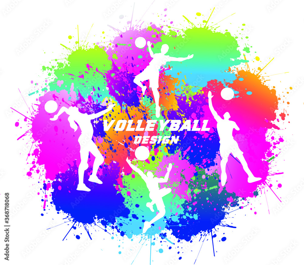 Volleyball Logo Design. Colorful Sport Background. Website landing page. Template for apps. Vector illustration.