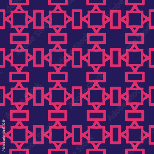 Seamless geometric pattern, wallpaper texture, simple background pattern. Pink, dark blue colors. Sample template. For fabrics, covers, posters, wallpapers. Vector background image