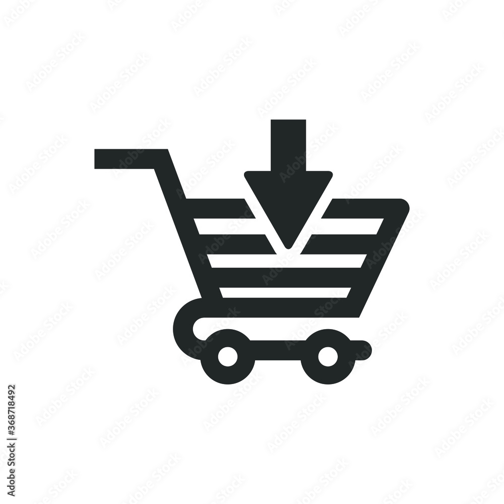 Shopping cart with down arrow vector icon illustration on white background Shopping cart with down arrow vector icon illustration on white background