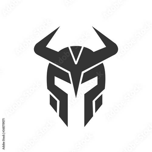 Viking warrior helmet logo icon, medieval warrior armor symbol, black silhouette illustration - Vector
