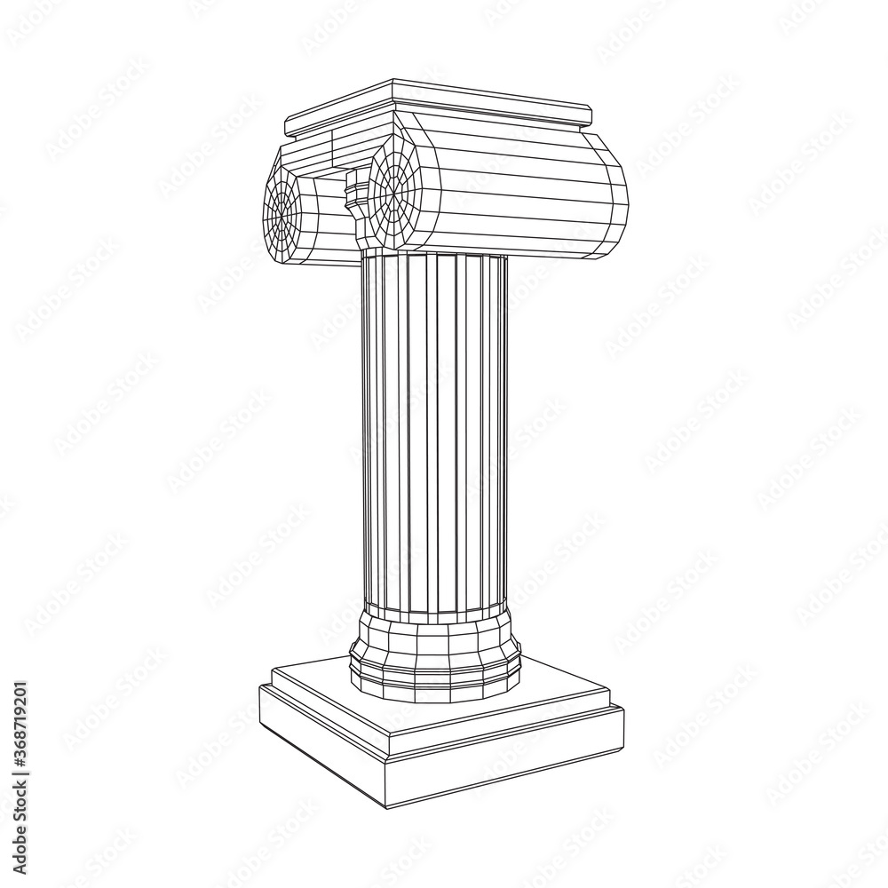 Greek ionic column. Ancient pillars roman antique architecture construction decoration. Wireframe low poly mesh vector illustration. Greek ionic column. Ancient pillars roman antique architecture construction decoration. Wireframe low poly mesh vector illustration.