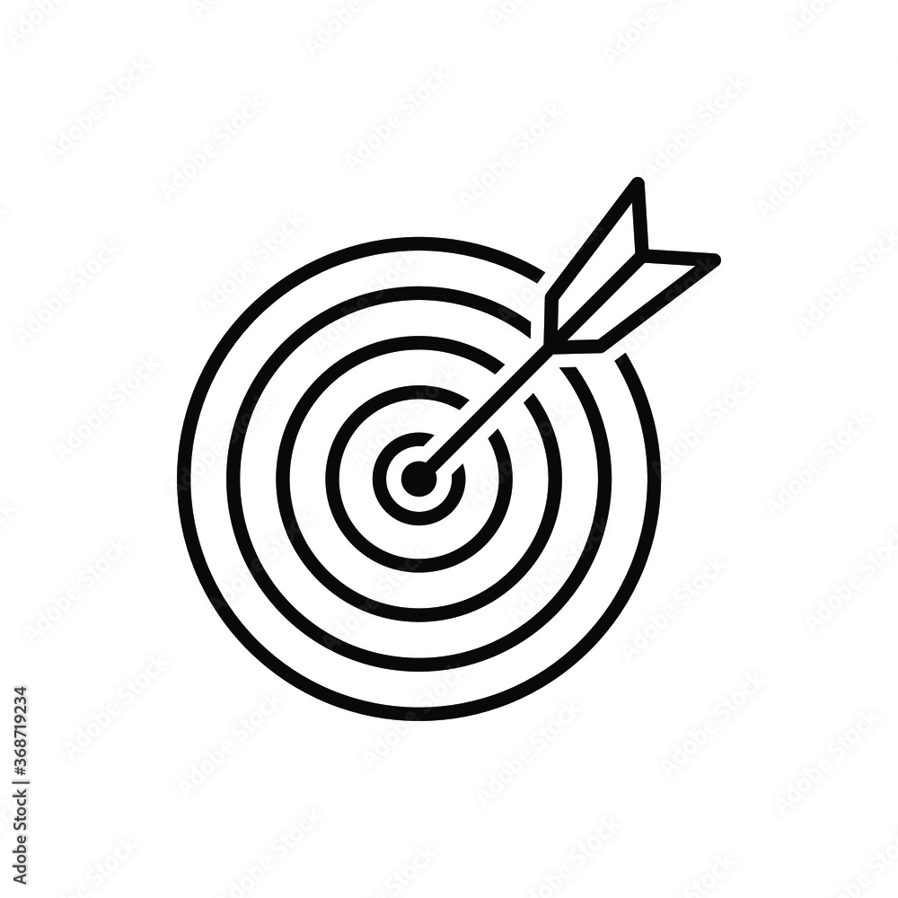 Target icon line silhouette. Mission target symbol. Archery with dartboard in perfect shot, Web page template. Modern flat design concept. Vector illustration. Design on white background. EPS 10 Target icon line silhouette. Mission target symbol. Archery with dartboard in perfect shot, Web page template. Modern flat design concept. Vector illustration. Design on white background. EPS 10