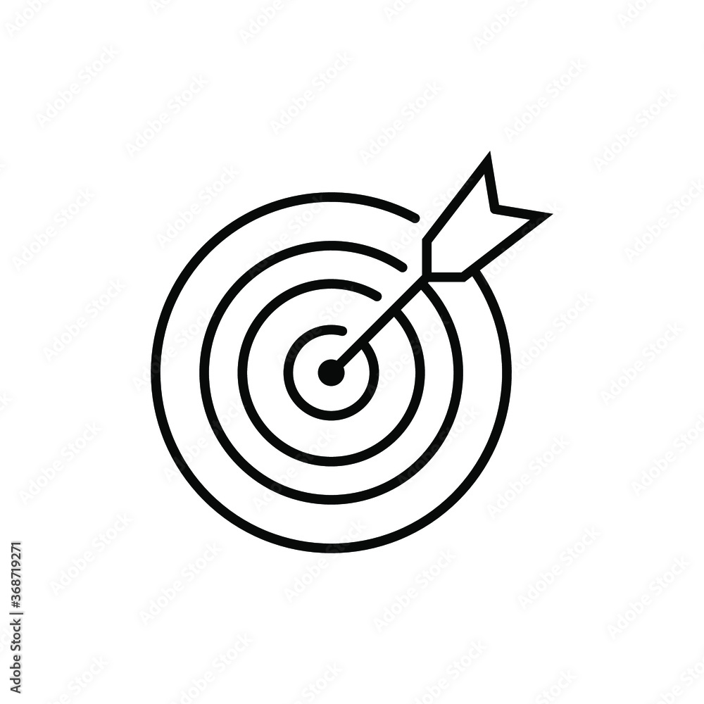 Target icon line silhouette. Mission target symbol. Archery with dartboard in perfect shot, Web page template. Modern flat design concept. Vector illustration. Design on white background. EPS 10 Target icon line silhouette. Mission target symbol. Archery with dartboard in perfect shot, Web page template. Modern flat design concept. Vector illustration. Design on white background. EPS 10
