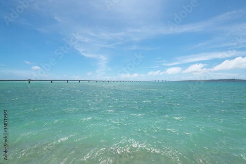 Okinawa,Japan-July 15, 2020: Irabu bridge, the longest toll-free bridge in Japan, connecting Miyako island and Irabu island 