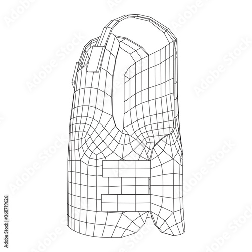 Police flak jacket or bulletproof vest. Bullet proof concept. Wireframe low poly mesh vector illustration.