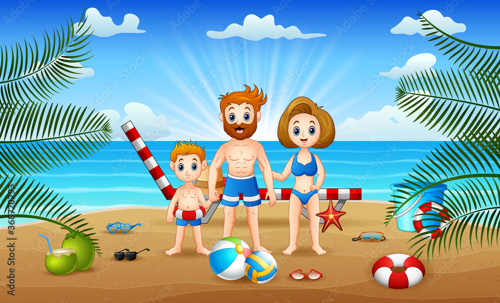 Summer holiday with happy family playing in the beach