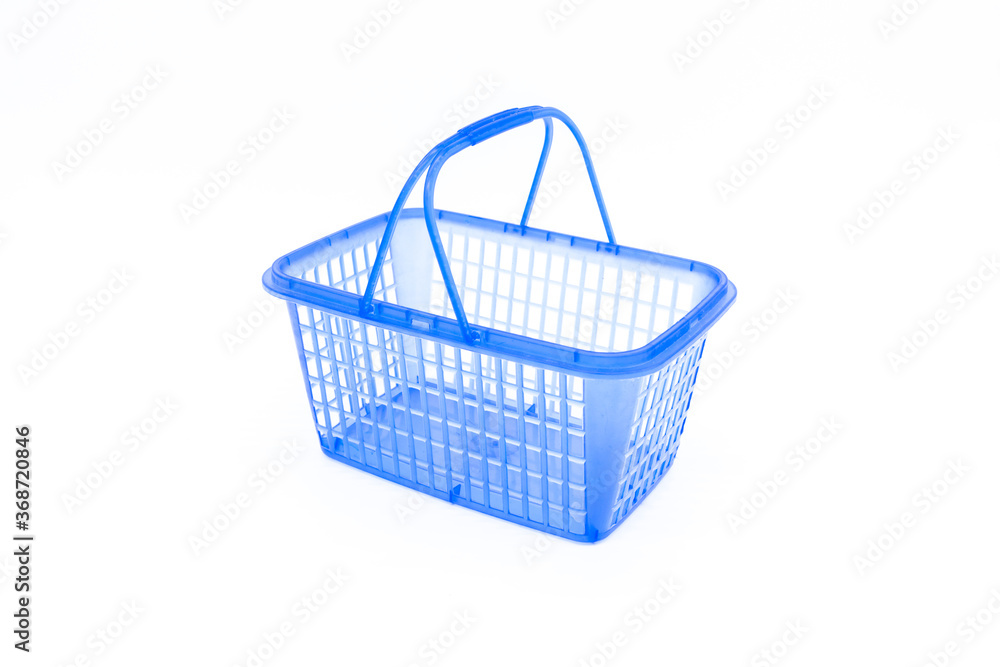 Shopping blue plastic basket isolated on white Shopping blue plastic basket isolated on white