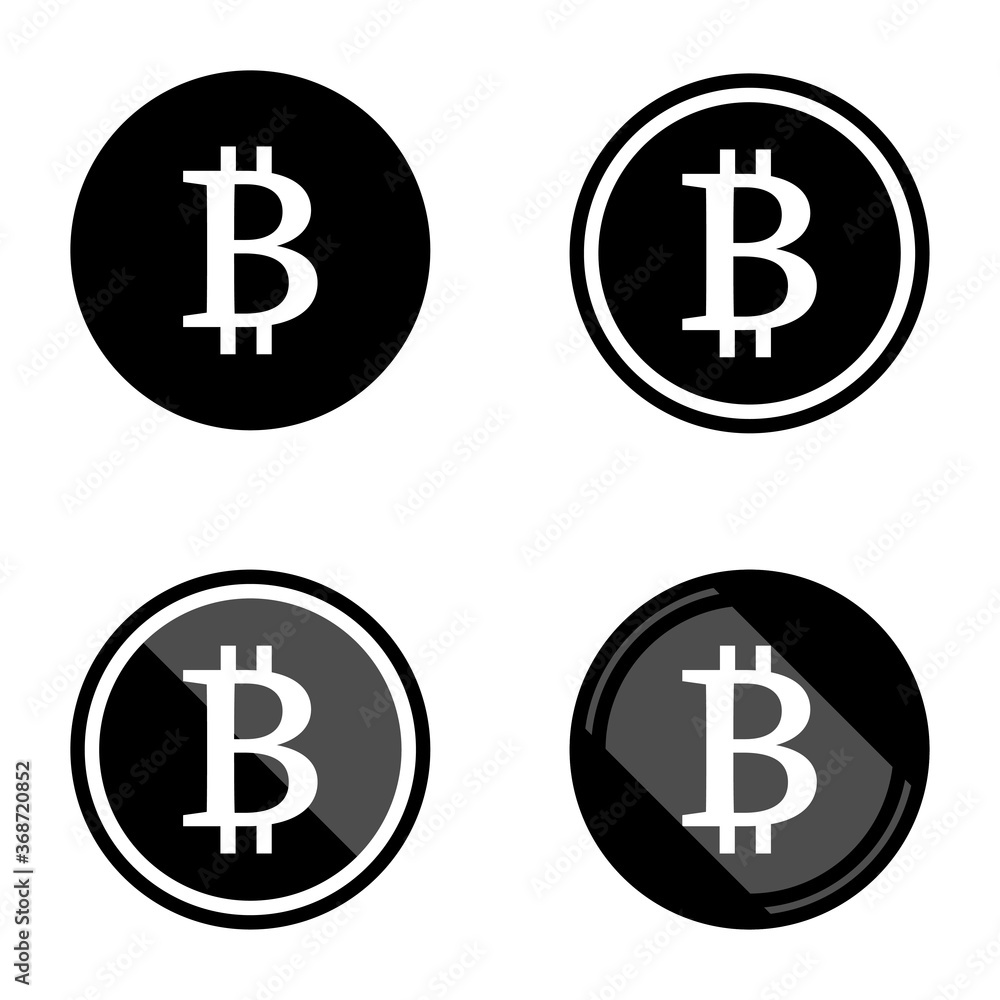 Bitcoin virtual currency symbols icons logo simple black and white colored set. A set of bitcoin virtual currency symbols, black and white, minimalist with simple highlights. Bitcoin virtual currency symbols icons logo simple black and white colored set. A set of bitcoin virtual currency symbols, black and white, minimalist with simple highlights.
