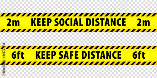 Keep Safe Distance Social Distancing Floor Marking Security Stripe Instruction Icon.  Keep Safe Distance Social Distancing in Queue  Instruction Icon against the Spread of the COVID-19 © katarinanh