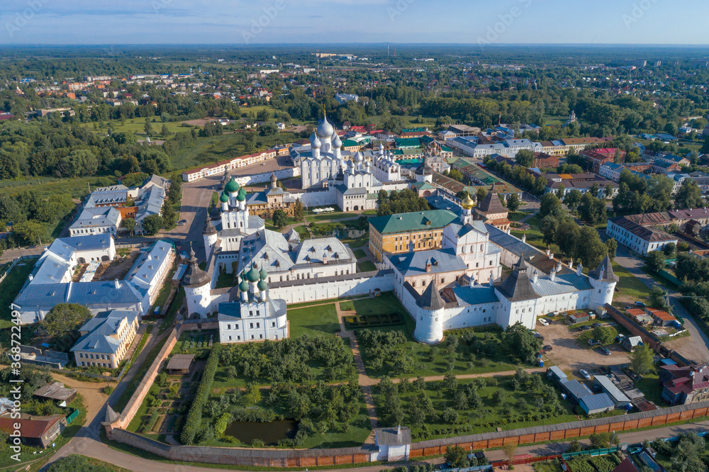 Rostov Kremlin in the cityscape on a sunny July morning (aerial photography). Rostov the Great. Golden ring of Russia