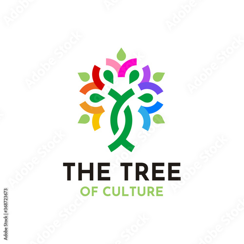Colorful Culture tree of life, artistic color plant for people community social group logo design