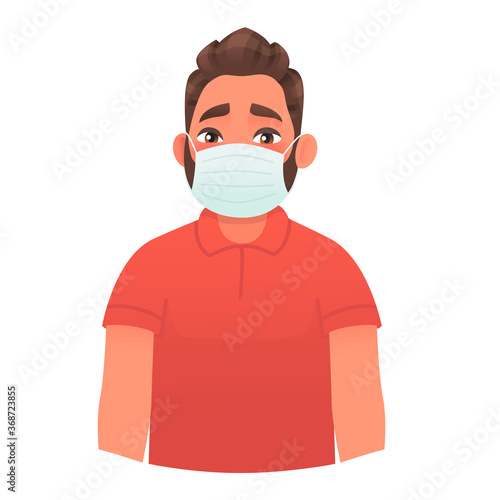 Man in a protective medical mask. Protection against viruses and bacteria. Vector illustration