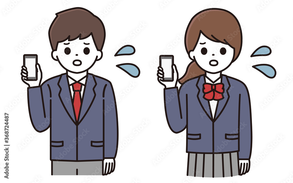 男子学生 女子学生 スマートフォン イラスト