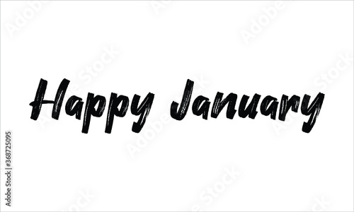 Happy January Brush Hand drawn Typography Black text lettering and phrase isolated on the White background