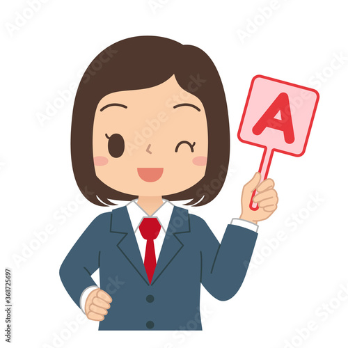 英語のAの札を持った女子学生　イラスト