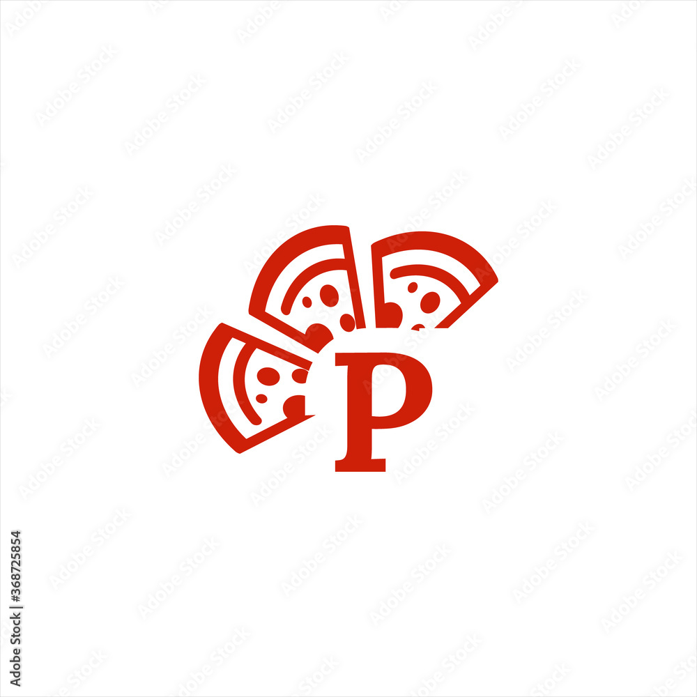 Pizza slice P letter logo design vector template Pizza slice P letter logo design vector template