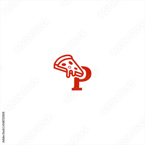 Pizza slice P letter logo design vector template