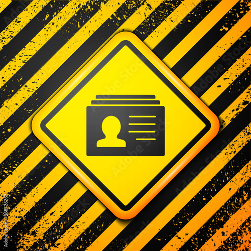 Black Resume icon isolated on yellow background. CV application. Searching professional staff. Analyzing personnel resume. Warning sign. Vector.