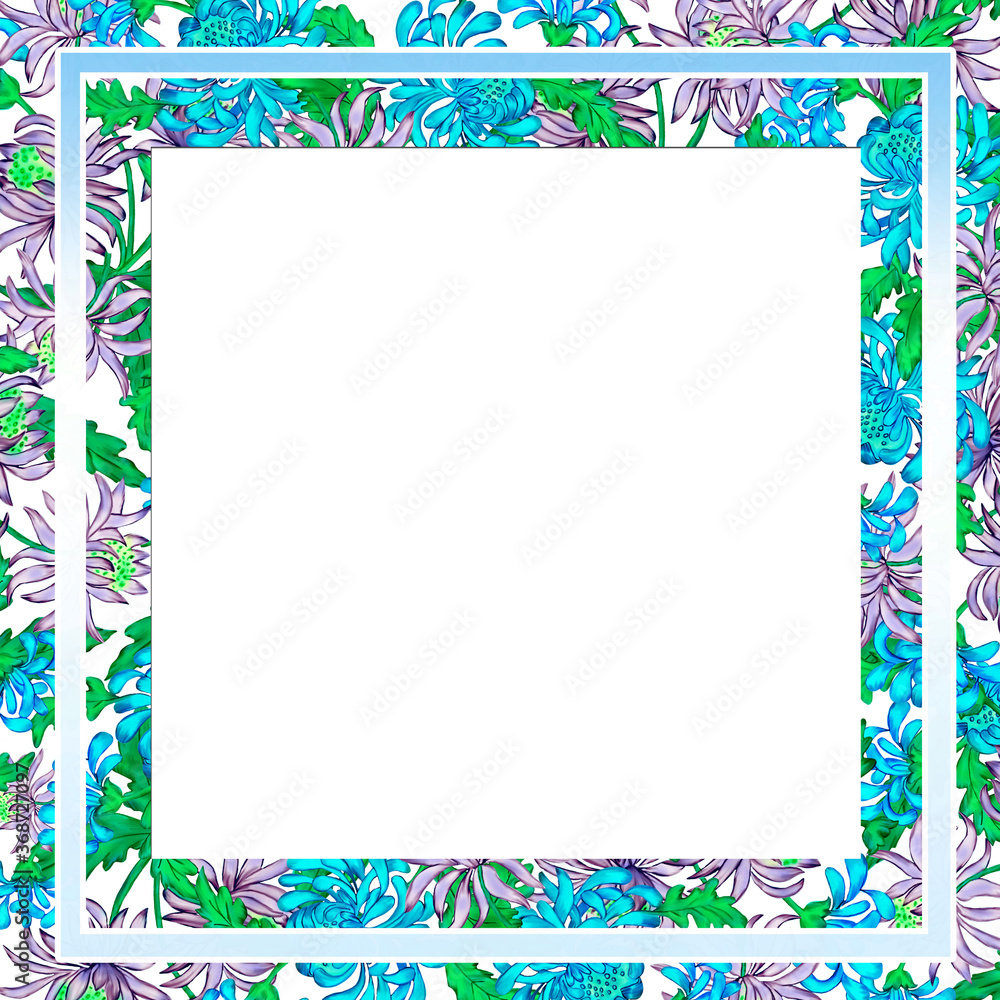 Creative composition with a close-up image of a decorative frame. The frame consists of flowers, bouquets, petals, and geometric shapes. Abstraction. Illustration for printing on paper and fabric. Creative composition with a close-up image of a decorative frame. The frame consists of flowers, bouquets, petals, and geometric shapes. Abstraction. Illustration for printing on paper and fabric.