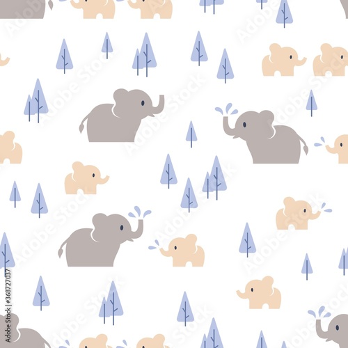 Children Background Seamless Pattern with Elephant Characters