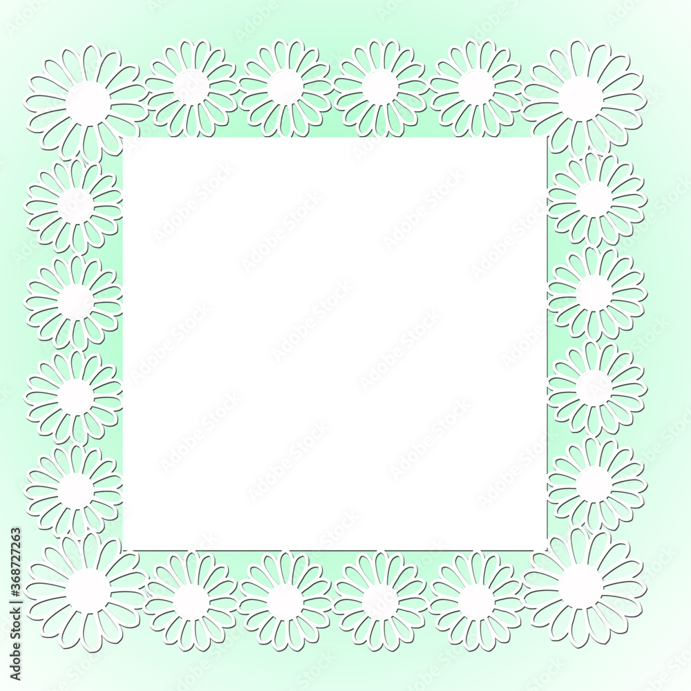 Creative composition with a close-up image of a decorative frame. The frame consists of flowers, bouquets, petals, and geometric shapes. Abstraction. Illustration for printing on paper and fabric.