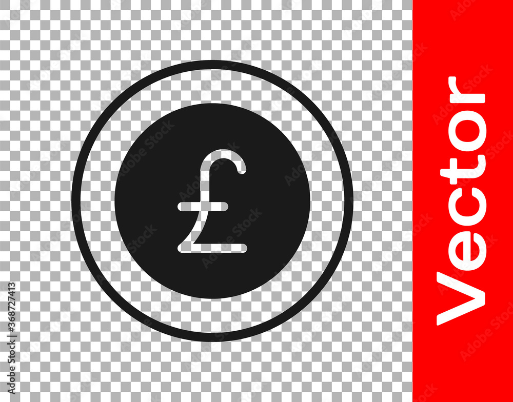 Black Coin money with pound sterling symbol icon isolated on transparent background. Banking currency sign. Cash symbol. Vector. Black Coin money with pound sterling symbol icon isolated on transparent background. Banking currency sign. Cash symbol. Vector.