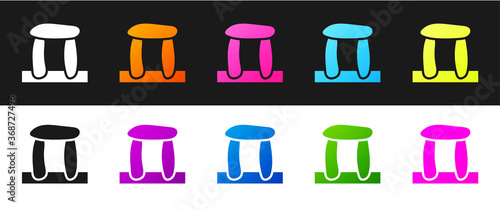 Set Stonehenge icon isolated on black and white background. Vector.