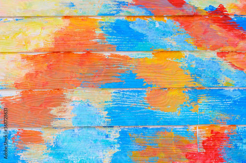 Abstract colorful paint on textured wooden wall paint background