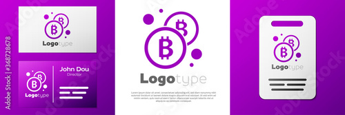 Logotype Cryptocurrency coin Bitcoin icon isolated on white background. Physical bit coin. Blockchain based secure crypto currency. Logo design template element. Vector.