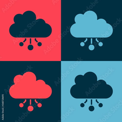 Pop art Cryptocurrency cloud mining icon isolated on color background. Blockchain technology, bitcoin, digital money market, cryptocoin wallet. Vector.