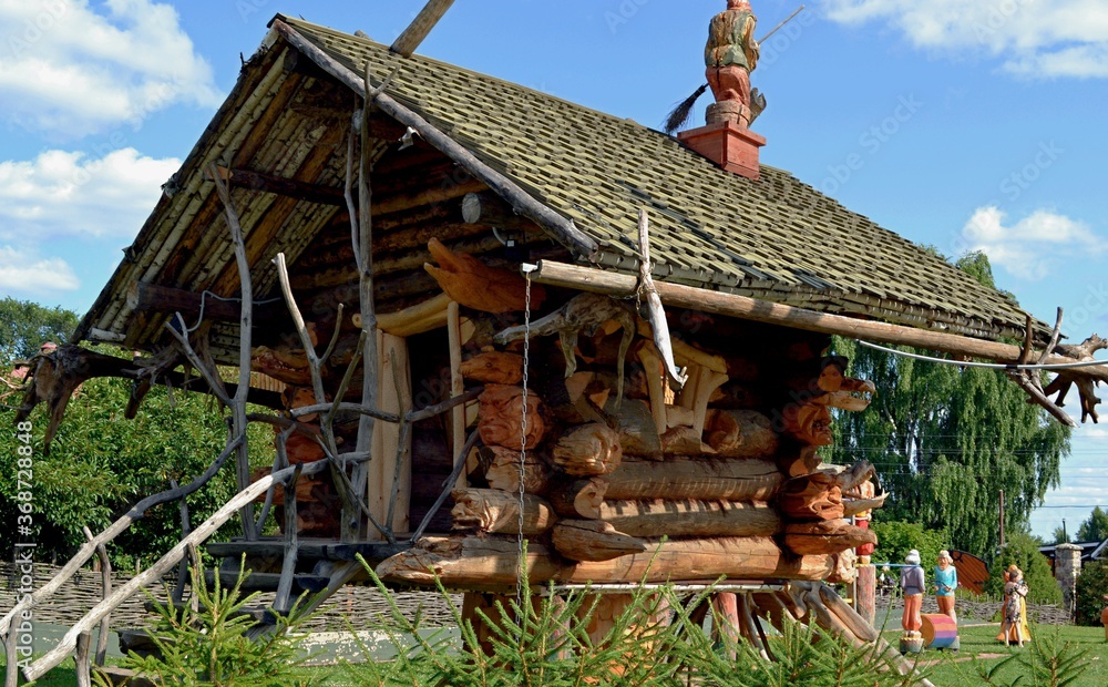Hut on chicken legs in the village of rusinovo