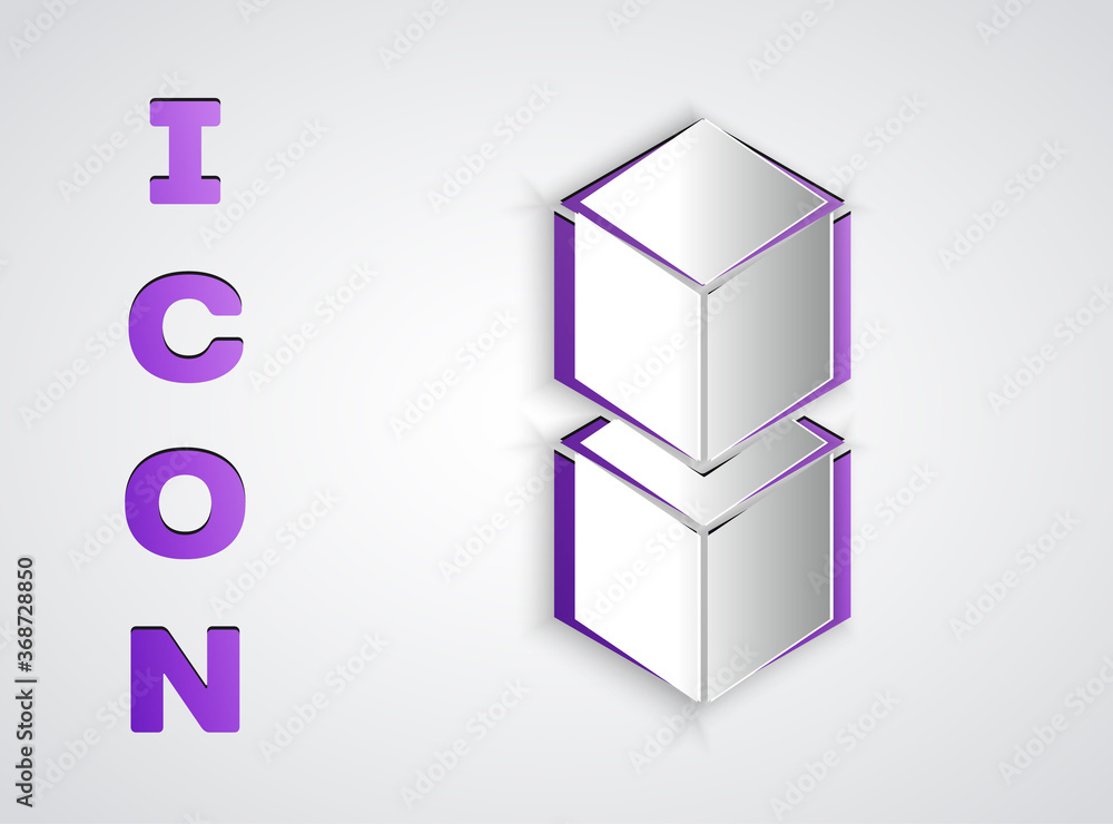 Paper cut Blockchain technology icon isolated on grey background. Cryptocurrency data. Abstract geometric block chain network technology business. Paper art style. Vector. Paper cut Blockchain technology icon isolated on grey background. Cryptocurrency data. Abstract geometric block chain network technology business. Paper art style. Vector.