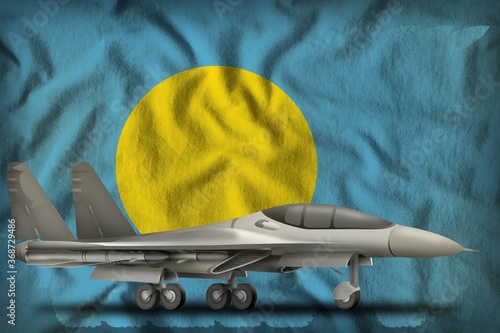 fighter, interceptor on the Palau state flag background. 3d Illustration