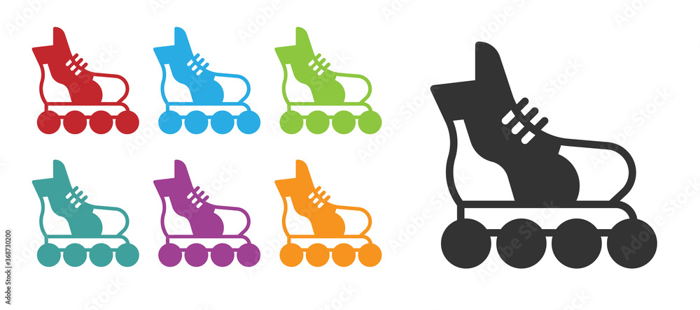 Black Roller skate icon isolated on white background. Set icons colorful. Vector.