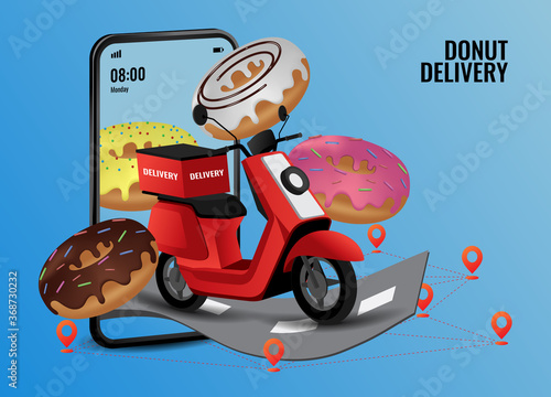 Vector illustration of donut mobile online delivery service