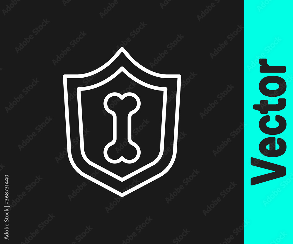White line Animal health insurance icon isolated on black background. Pet protection concept. Vector. White line Animal health insurance icon isolated on black background. Pet protection concept. Vector.