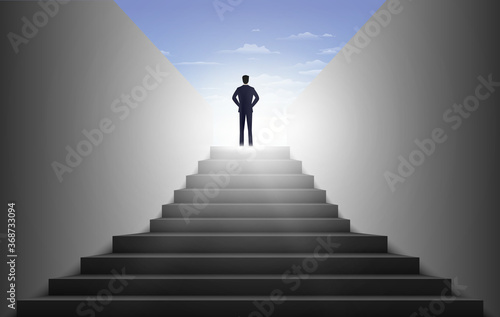 Businessman climbing stairs ,Ambitions concept .vector illustration