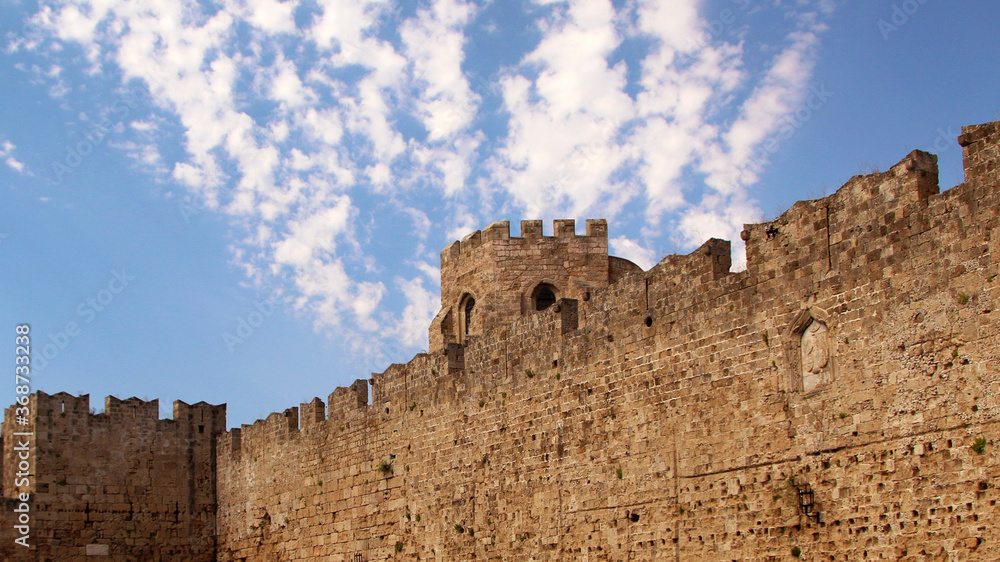 Fortress wall near Arnaldo gate, the Old Town of Rhodes, Rhodes, Greece

