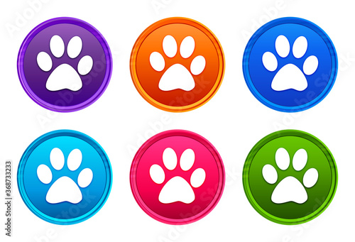 Animal footprint icon luxury bright round button set 6 color vector