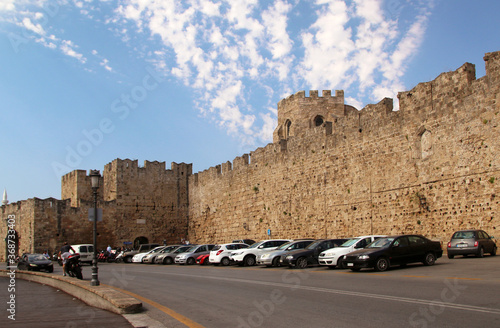 Arnaldo Gate and the fortress wall of the Old Town of Rhodes, Rhodes, Greece photo